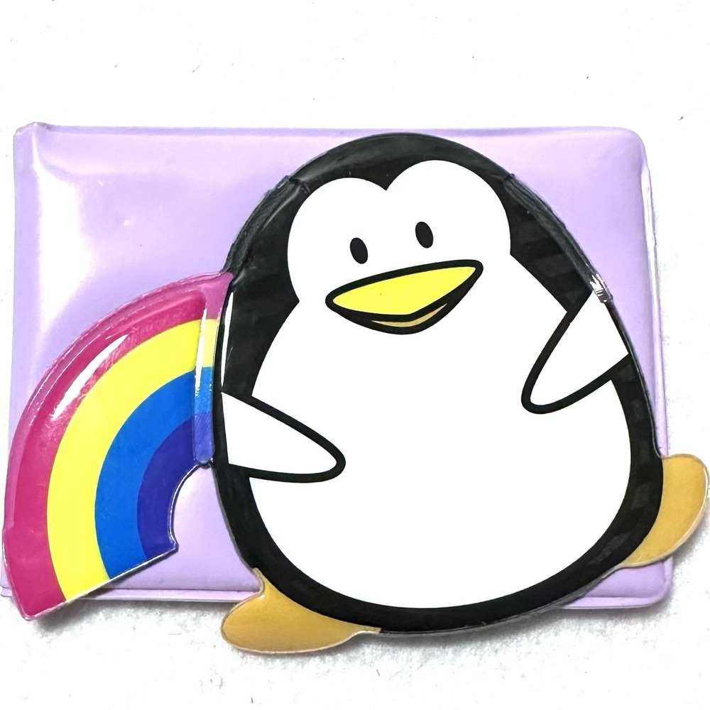 Vintage SeaWorld Penguin Rainbow Vinyl Bi-Fold Wallet‎ Coin Change Purse Rare
